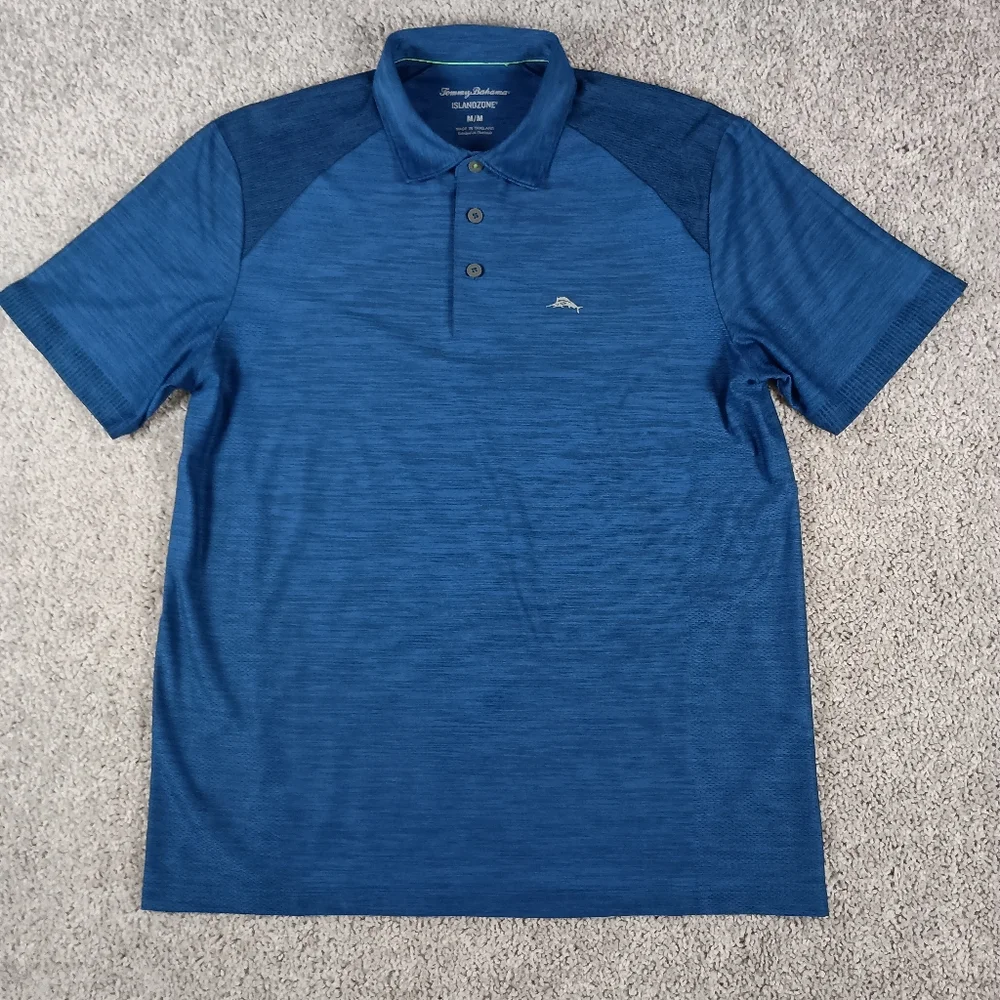 Tommy Bahama Men's Medium Blue Short Sleeve Island Zone Button-Up Polo Shirt - Picture 2 of 15
